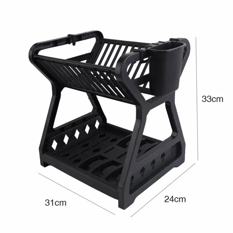 Dish Drainer Kitchen Storage Double Layer Dish Cup Holder Knife Fork Container Holder Home Tableware Drying Storage Rack