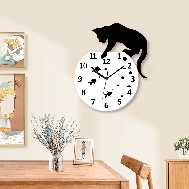 1pc Cute Cat Wall Clock / Creative Wall Clocks / Home DIY Decoration Watch / Cat On Clock Living Room Mirror 3D Wall Design