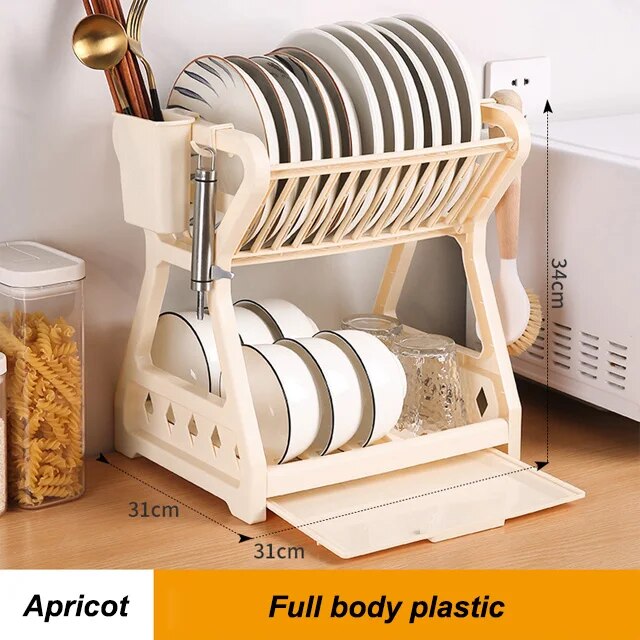 Dish Drainer Kitchen Storage Double Layer Dish Cup Holder Knife Fork Container Holder Home Tableware Drying Storage Rack
