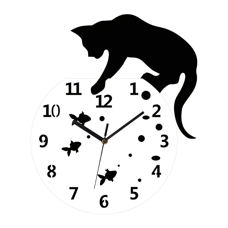 1pc Cute Cat Wall Clock / Creative Wall Clocks / Home DIY Decoration Watch / Cat On Clock Living Room Mirror 3D Wall Design