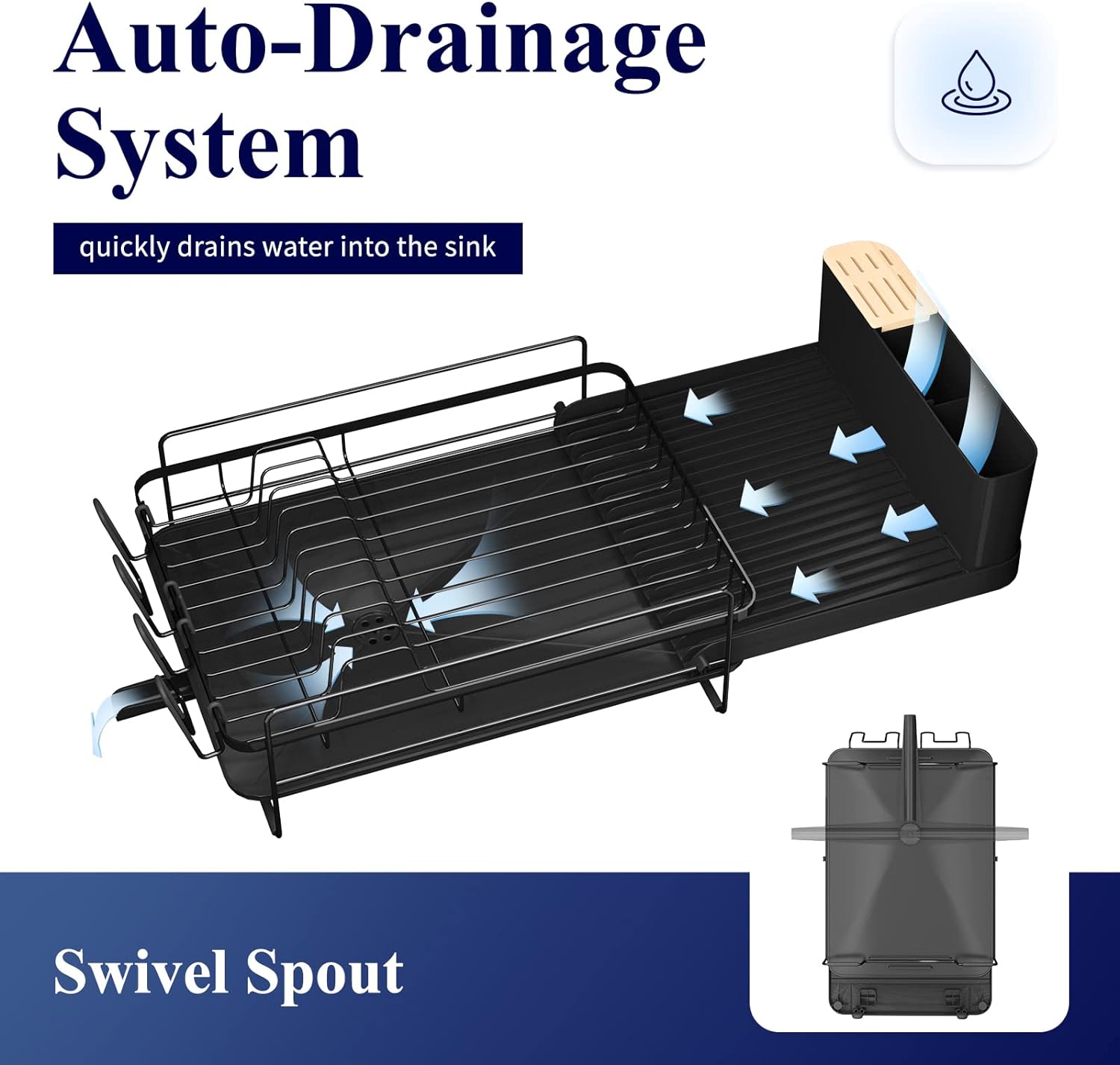 Kitsure Large Dish Drying Rack - Extendable Dish Rack, Multifunctional Dish Rack for Kitchen Counter, Anti-Rust Drying Dish Rack with Cutlery & Cup Holders