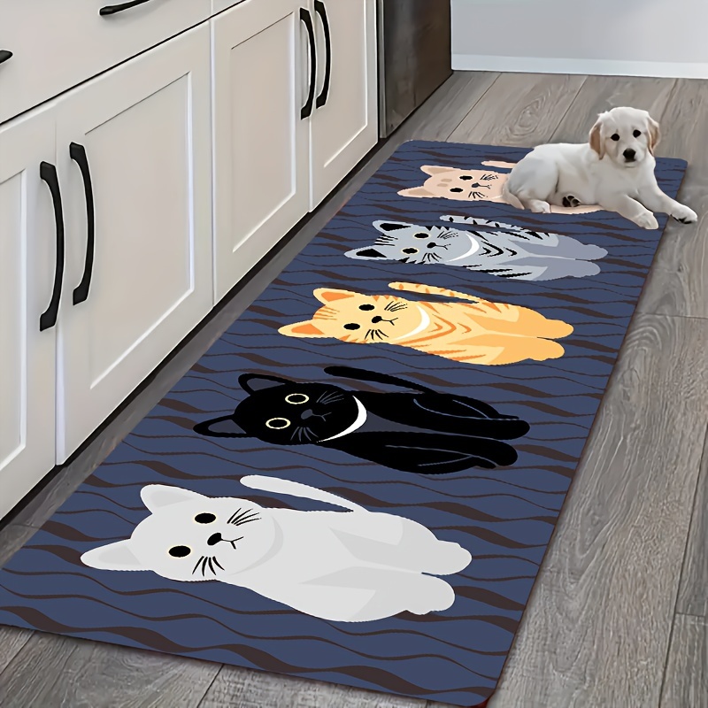 1pc Cute Cat Kitchen Floor Mat - Non-Slip, Oilproof, Waterproof, Dirt-Resistant, Machine Washable, Bathroom and Living Room Door Mat