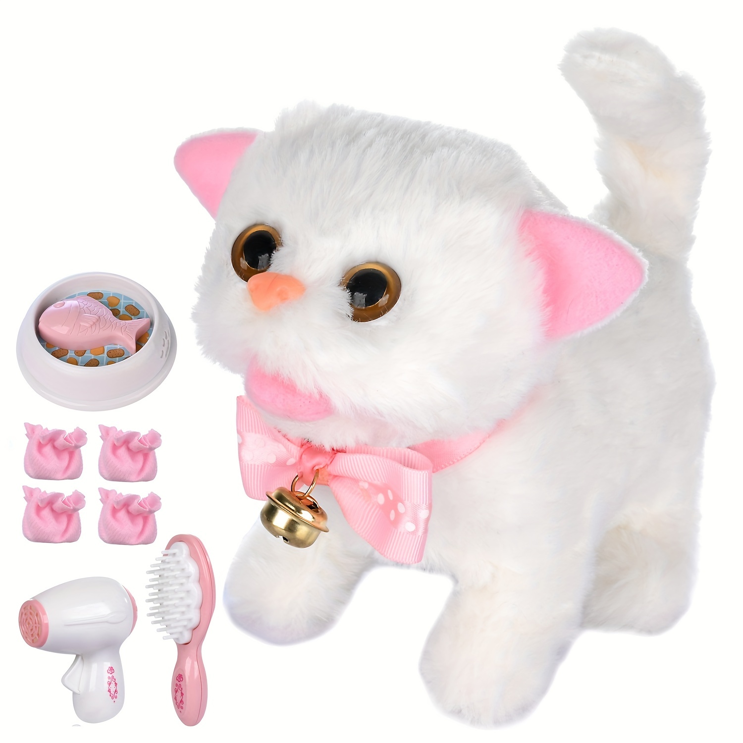 Plush Electronic Interactive Cats That Move And Meow Walking Lifelike Interactive Toy Robot Kitten Pet Cute Stuffed Kitten For Girls Kids