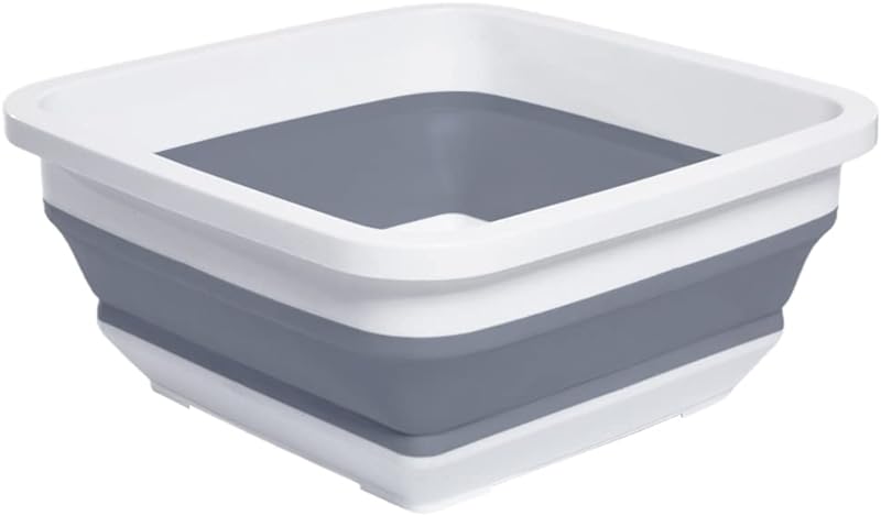 Goderewild 2.4 Gal(9L) Collapsible Dish Basin with Drain Plug, Space Saving Outdoor Multiuse Foldable Sink Tub, Dishpan, Kitchen Storage Tray for Camping, Vegetable Washing, RV