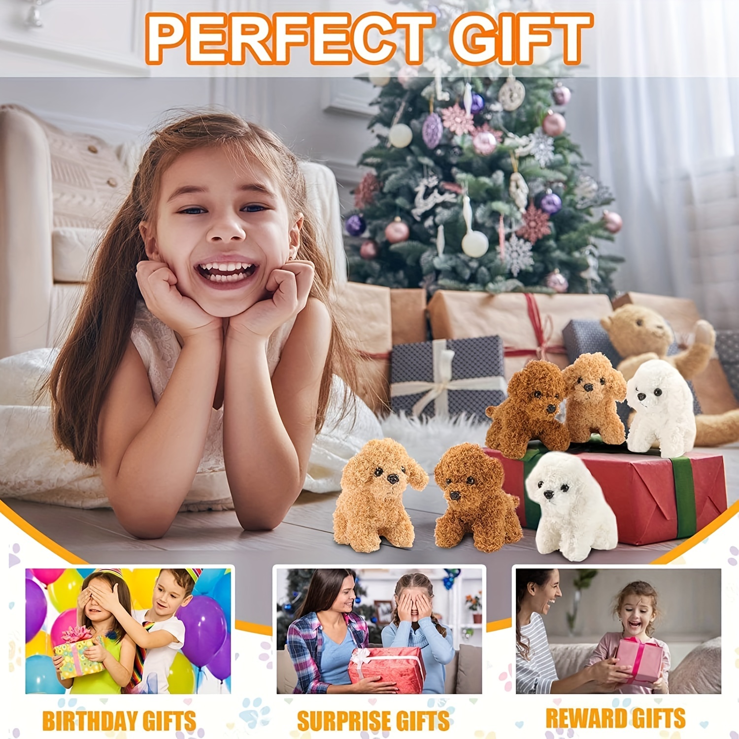 Walking Dog Toy Lifelike Doggy Smart Pets Barking Tail-Wagging Wagging Simulation Dog Teddy Interactive Toys Crawling Toys for Babies Gifts for Christmas, Halloween, Thanksgiving Gifts