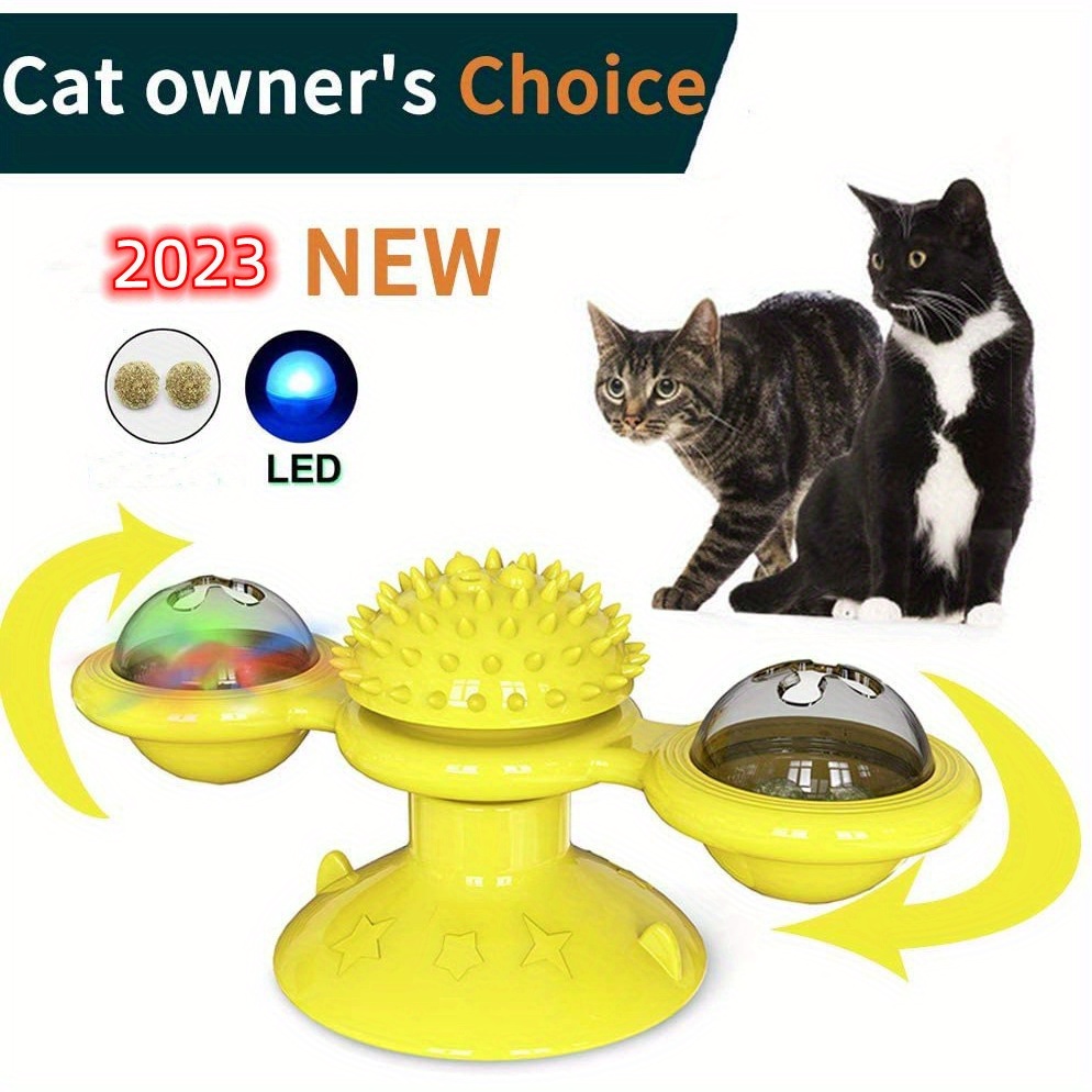 Interactive Windmill Cat Toy with LED Light, Promotes Dental Health and Relieves Stress