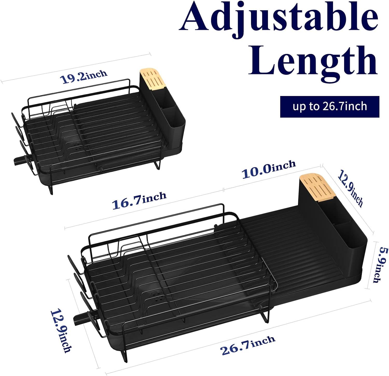 Kitsure Large Dish Drying Rack - Extendable Dish Rack, Multifunctional Dish Rack for Kitchen Counter, Anti-Rust Drying Dish Rack with Cutlery & Cup Holders