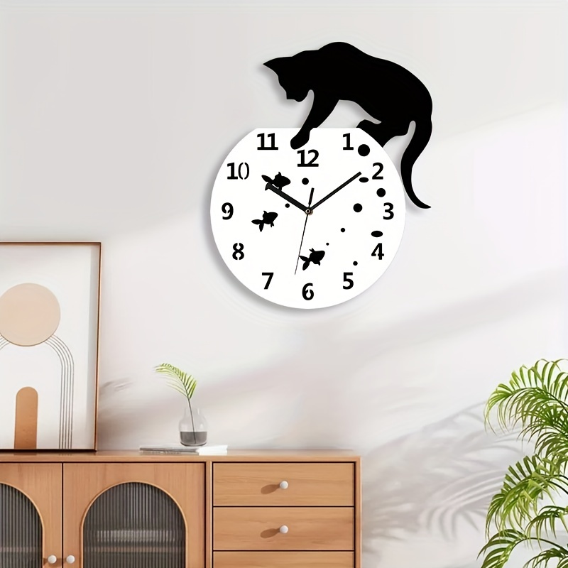 1pc Cute Cat Wall Clock / Creative Wall Clocks / Home DIY Decoration Watch / Cat On Clock Living Room Mirror 3D Wall Design