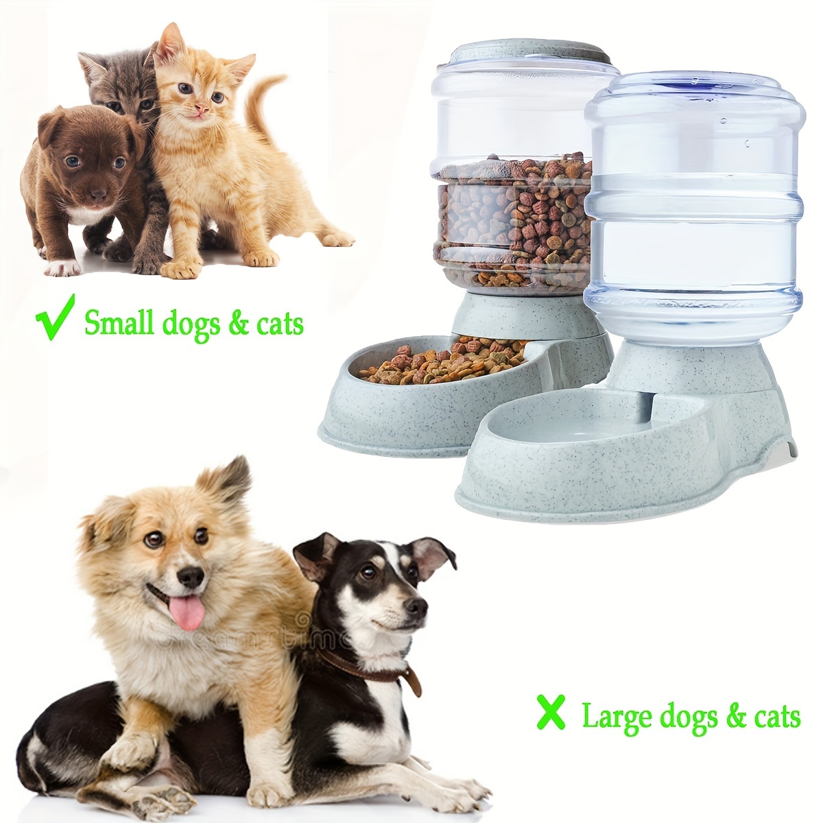 1.0gal Automatic Dog Cat Feeder And Water Dispenser, Gravity Food Feeder And Waterer, Pet Food Bowl For Small Medium Dog Puppy Kitten