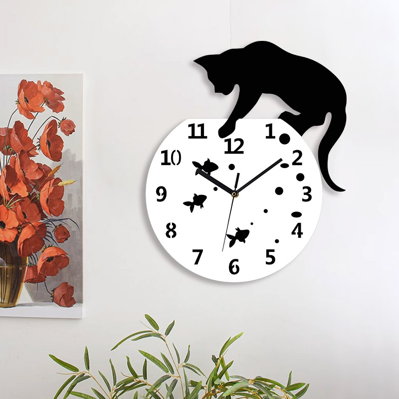 1pc Cute Cat Wall Clock / Creative Wall Clocks / Home DIY Decoration Watch / Cat On Clock Living Room Mirror 3D Wall Design