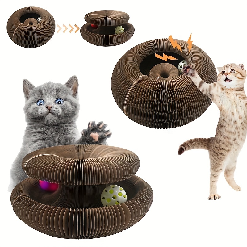 Foldable Cat Scratch Board Toy With Bell Ball And Glass Ball, Durable And Reusable Cat Scratching Pad Cat Claw Grinding Toy