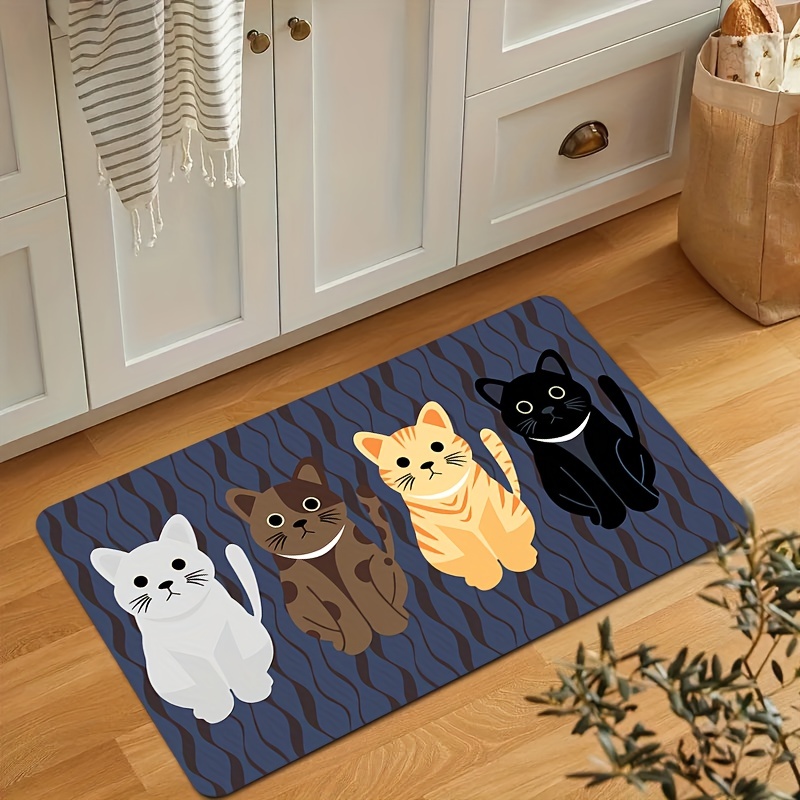 1pc Cute Cat Kitchen Floor Mat - Non-Slip, Oilproof, Waterproof, Dirt-Resistant, Machine Washable, Bathroom and Living Room Door Mat