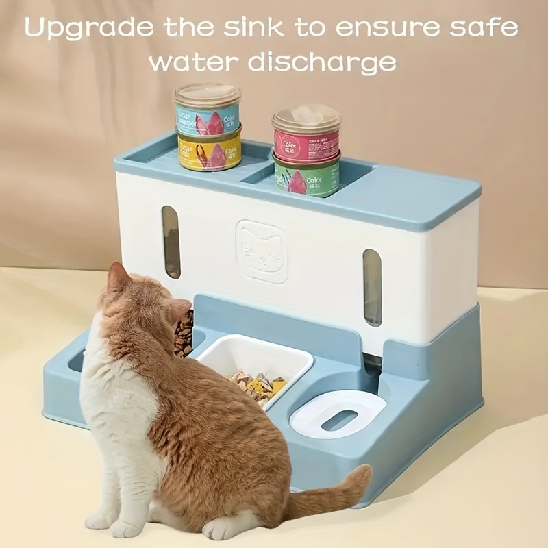 Cartoon Integrated Pet Feeder Automatic Water Fountain, Gravity Cat Food And Water Feeder Set Pet Supplies
