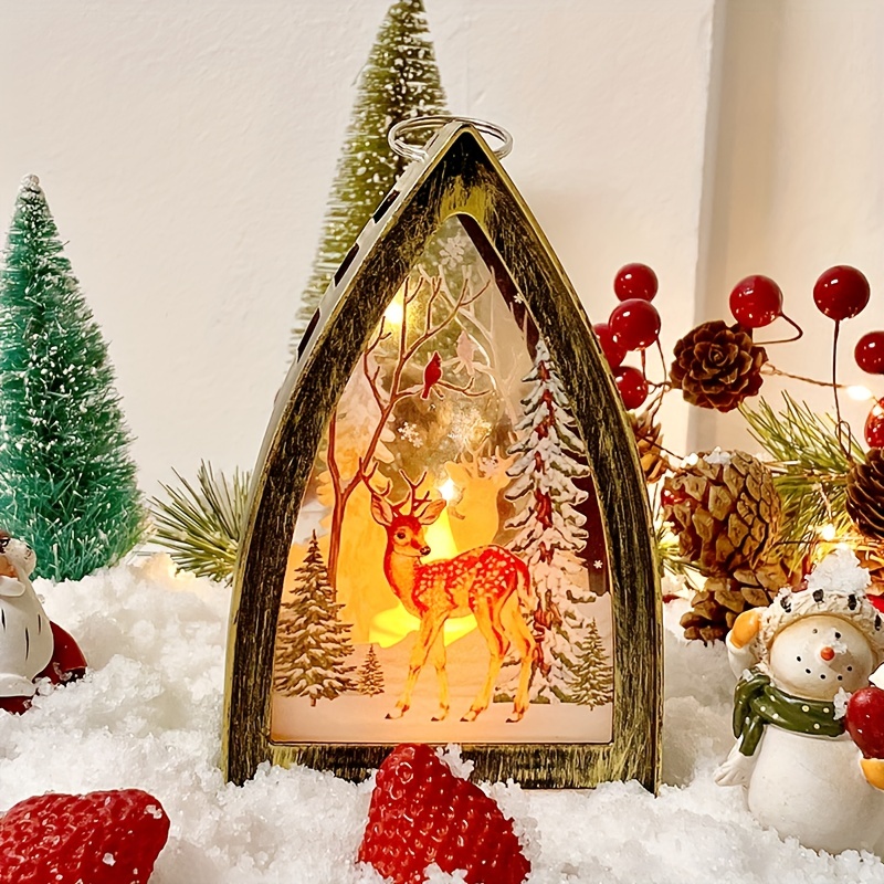 Christmas Portable Candle Holder Wind Lamp, Table Lamp, Snowman Santa Claus Elk Christmas Gift Light, Battery Powered (No Plug)