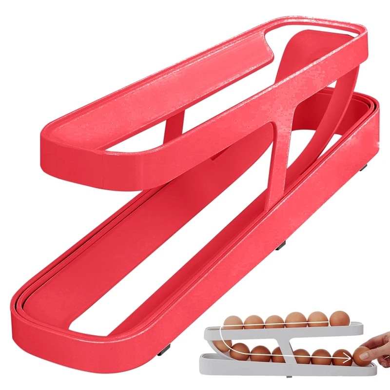 Automatic Scrolling Egg Rack Holder Storage Box Egg Basket Container Organizer Rolldown Refrigerator Egg Dispenser For Kitchen