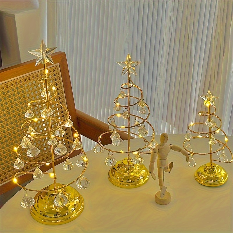 1pc Christmas Iron Night Light, Transparent Crystal Christmas Tree Light, Birthday Room Bedroom Atmosphere Light, Decorative Table Lamp