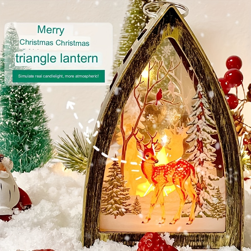 Christmas Portable Candle Holder Wind Lamp, Table Lamp, Snowman Santa Claus Elk Christmas Gift Light, Battery Powered (No Plug)