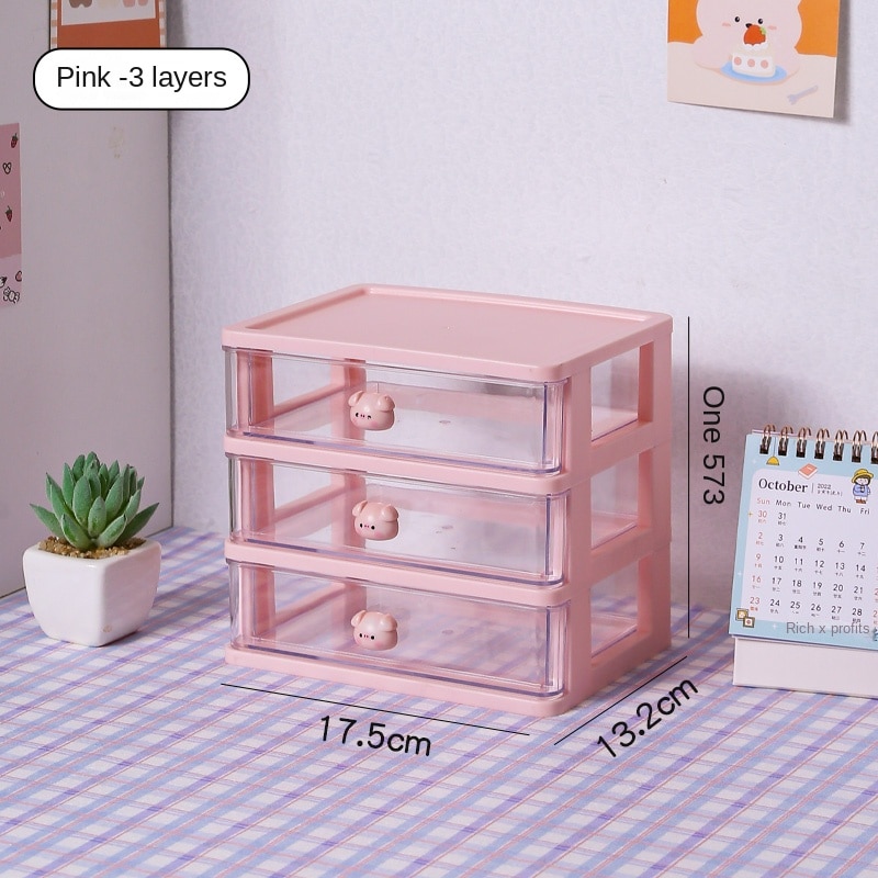 1-piece Desk Storage Drawer Cute Plastic Transparent Box Stationery Cosmetics Container