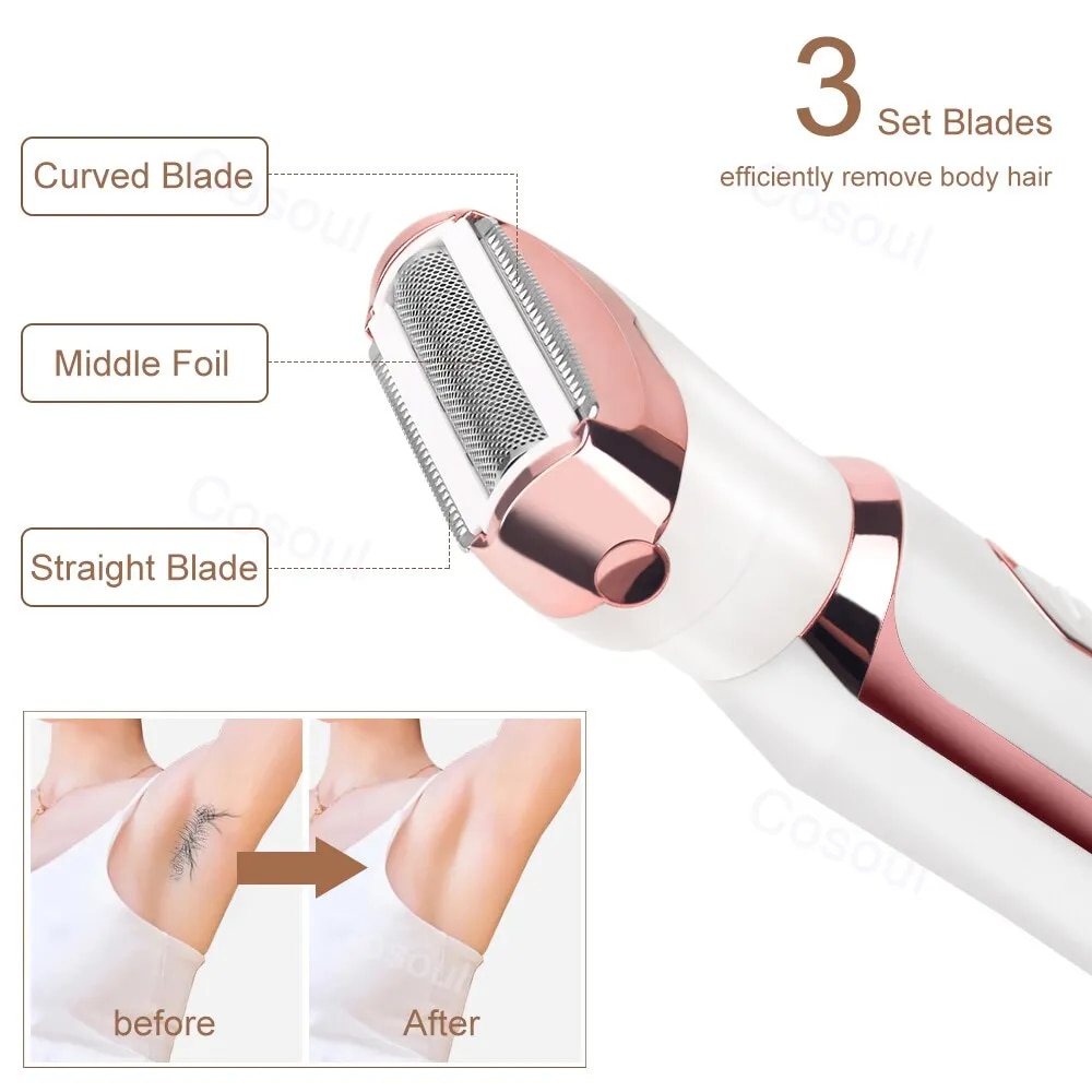 4 in 1 Women Body Hair Removal Women Shaver Underarm Hair Leg Hair Pubic Hair Sensitive Area Hair Razor Trimmer Women Epilator