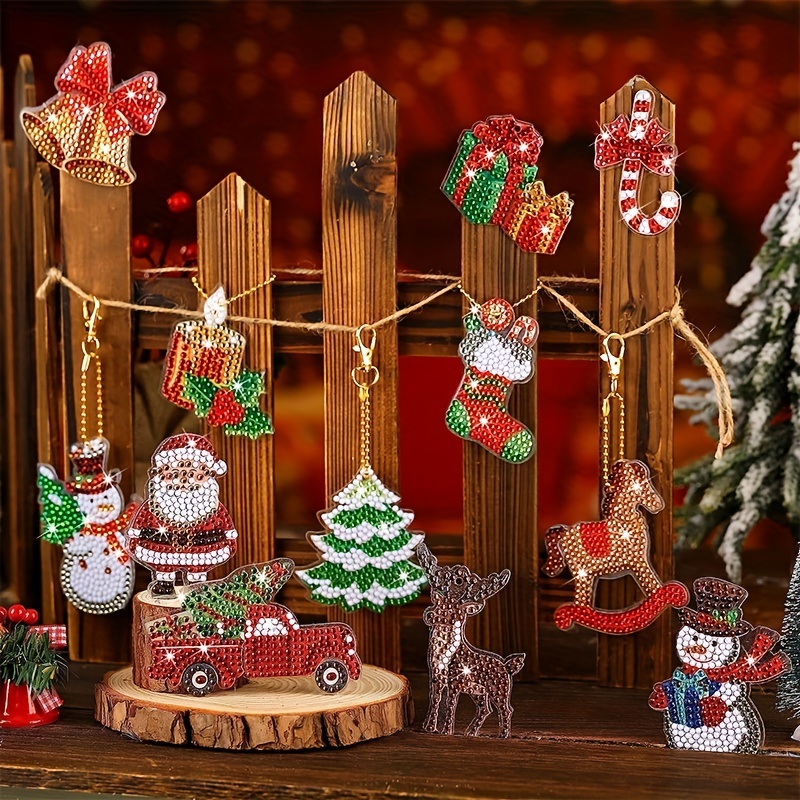 12pcs, Christmas Diamond Painting Keychain 5D DIY Diamond Painting Kit Christmas Hanging Diamond Art Kits Diamond Art Christmas Ornaments For Kids Christmas Crafts Family Decor, Party Gifts, Children's Gifts, Holiday Gifts, Birthday Gifts
