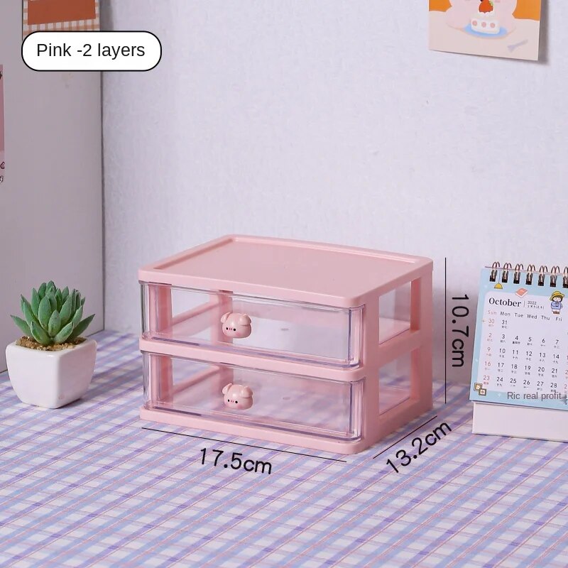 1-piece Desk Storage Drawer Cute Plastic Transparent Box Stationery Cosmetics Container