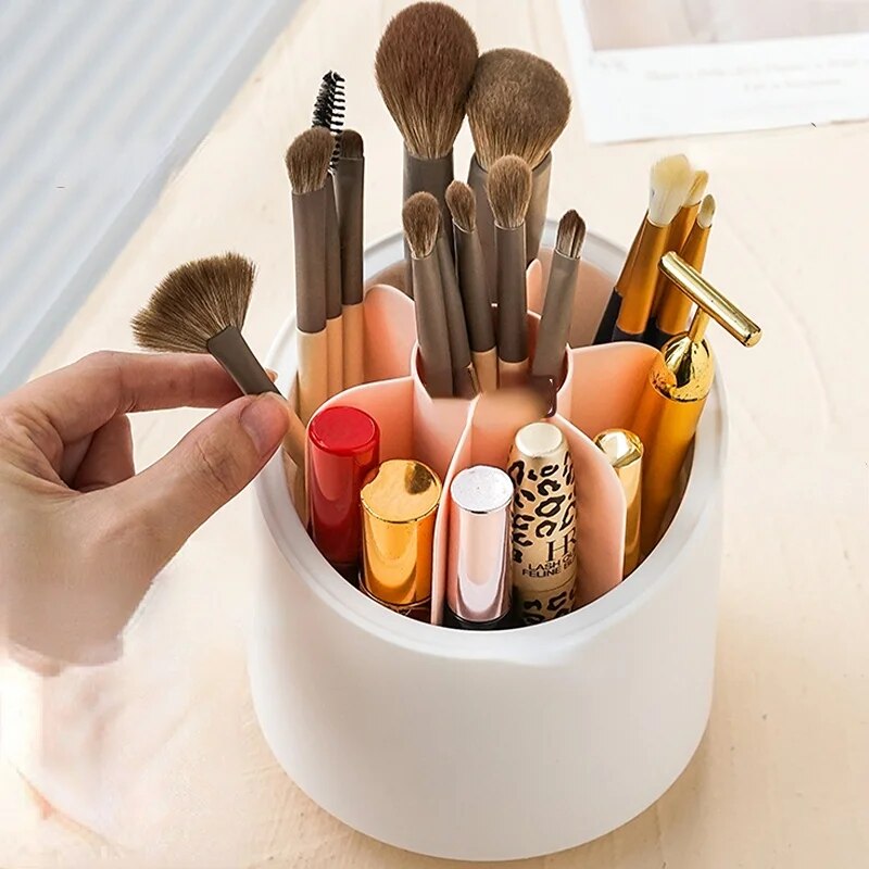 360° Rotating Makeup Brush Storage Box Portable Desktop Cosmetic Organizer Lipstick Eyebrow Pencil Eye Shadow Brush Holder