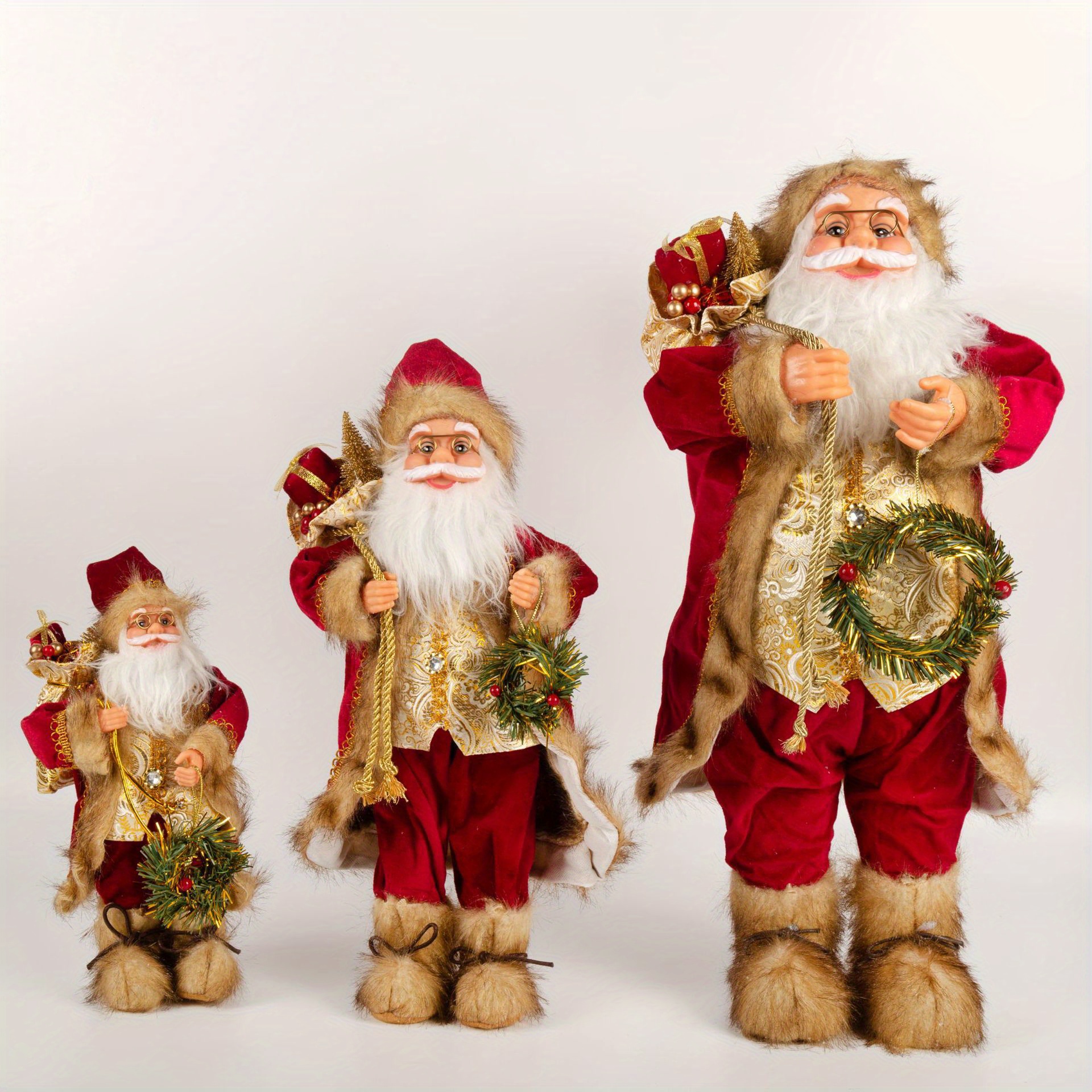 1pc Santa Claus Decorations, With Wreath And Gifts Bag, Christmas Standing Figurine Ornaments ,For New Year Christmas Decoration, Navidad Natal Gifts,11.8inch