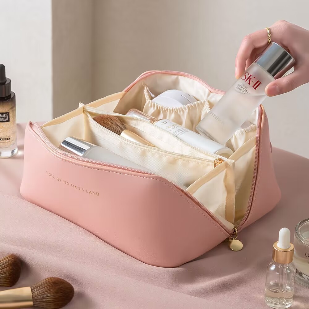 Large Travel Cosmetic Bag for Women Leather Makeup Organizer Female Toiletry Kit Bags Make Up Case Storage Pouch Luxury Lady Box