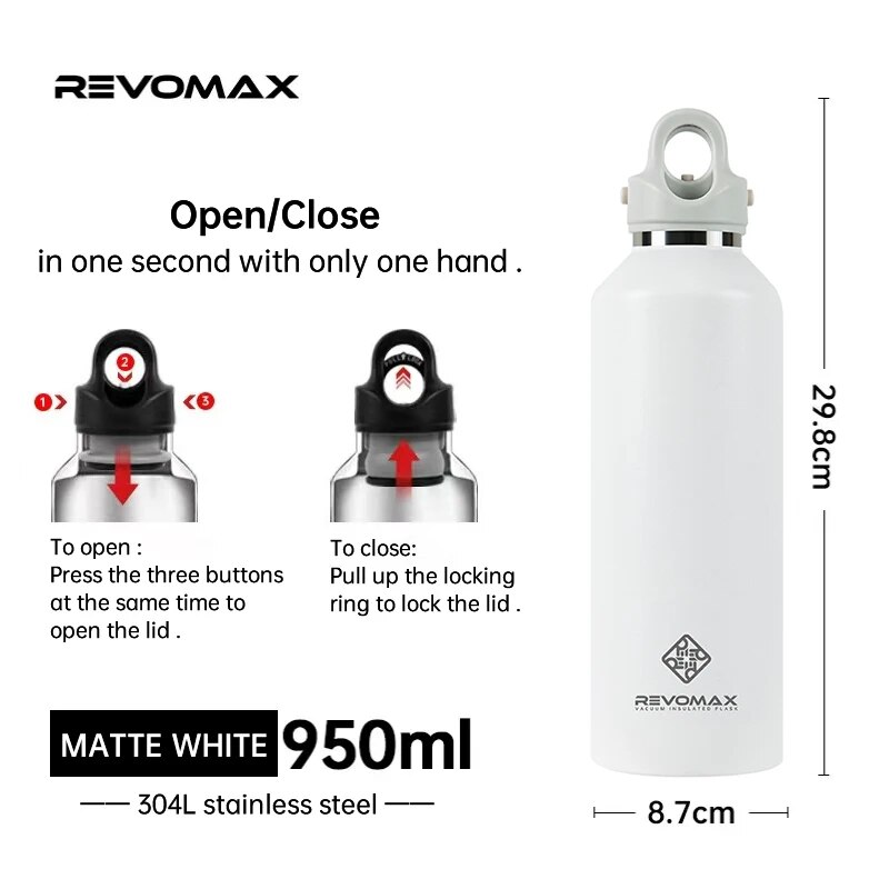 RevoMax 350/500/750/1000ml Double Wall Stainles Steel Water Bottle Thermos Bottle Keep Hot and Cold Insulated Vacuum Flask