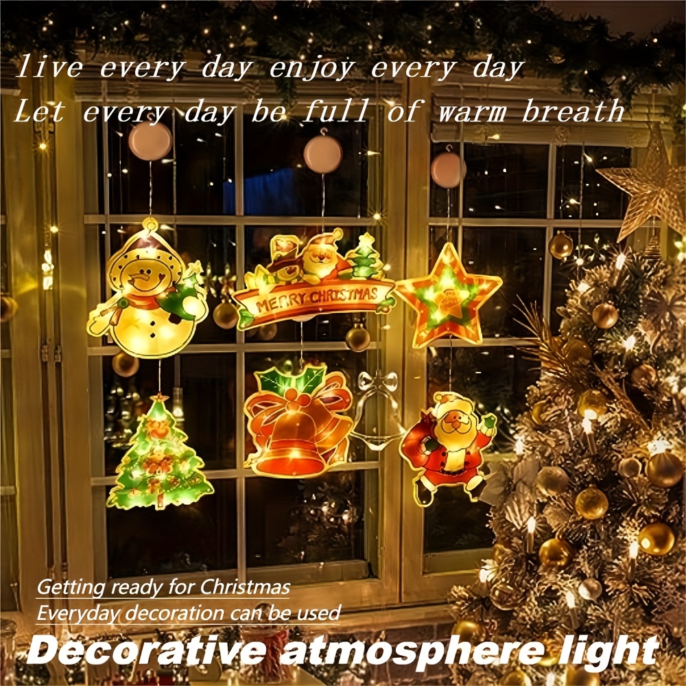 Christmas Window Hanging Lights, 3 Sections AAA Batteries, Christmas Tree Lights, Indoor Window Decoration Lights, Outdoor Waterproof, Glass Fence Wall Adsorption Decorative Light