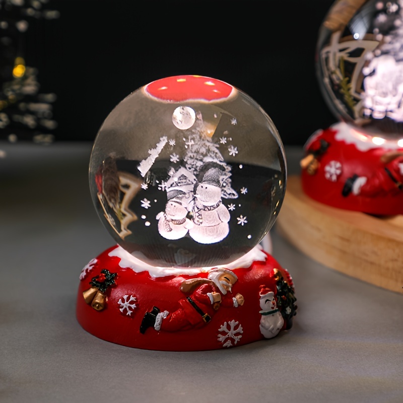 Crystal Ball ,Night Light, Cute Resin Base Decoration Ornament,Bedroom Decor Office Desk Lamp Christmas Gift,Creative Glow Santa Snowman Starry Elk Decor,2.36inch