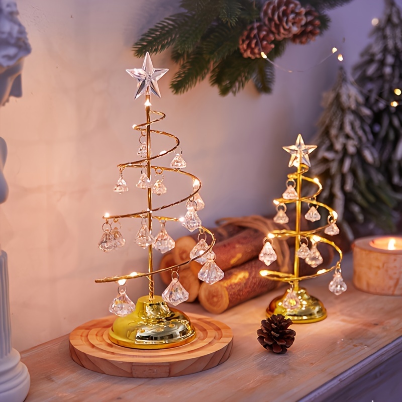 1pc Christmas Iron Night Light, Transparent Crystal Christmas Tree Light, Birthday Room Bedroom Atmosphere Light, Decorative Table Lamp