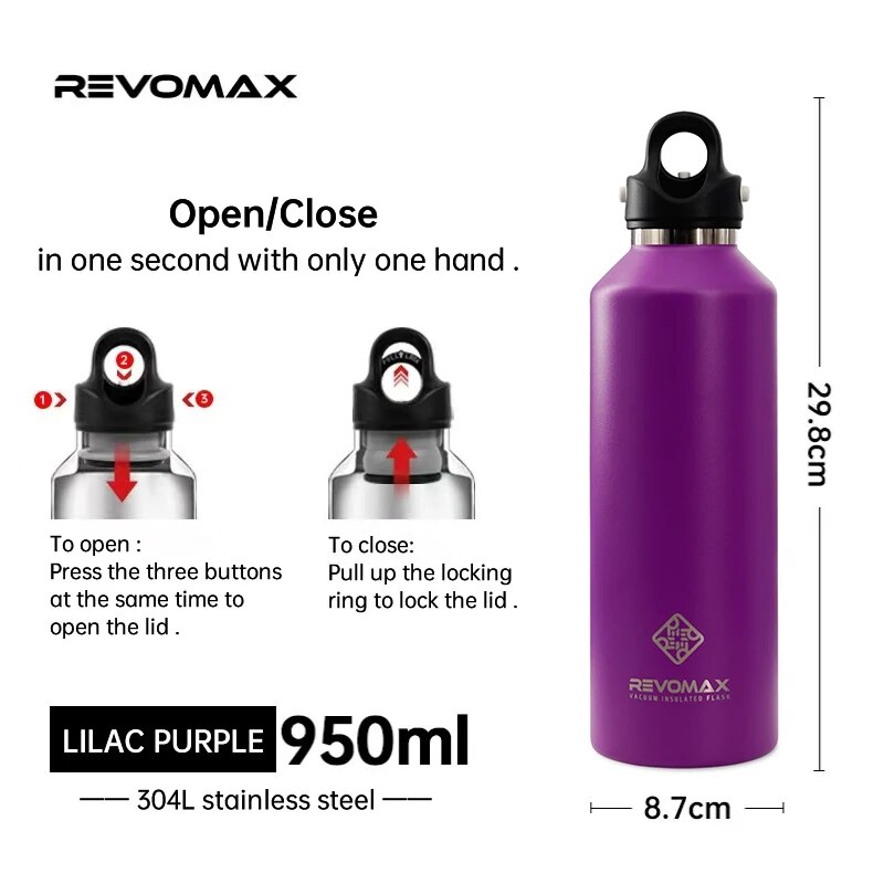 RevoMax 350/500/750/1000ml Double Wall Stainles Steel Water Bottle Thermos Bottle Keep Hot and Cold Insulated Vacuum Flask