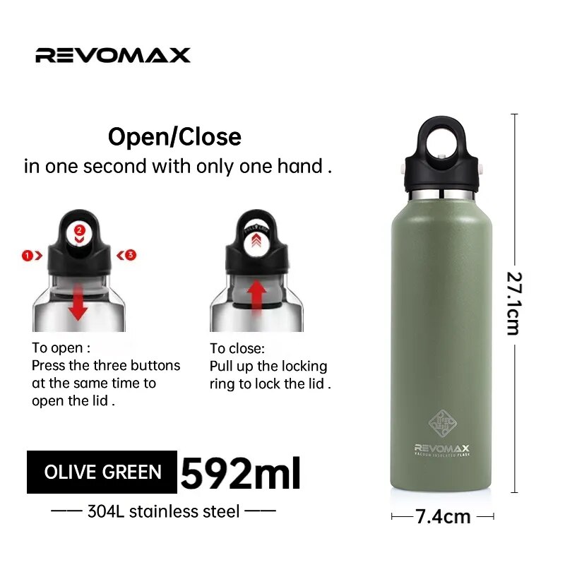 RevoMax 350/500/750/1000ml Double Wall Stainles Steel Water Bottle Thermos Bottle Keep Hot and Cold Insulated Vacuum Flask