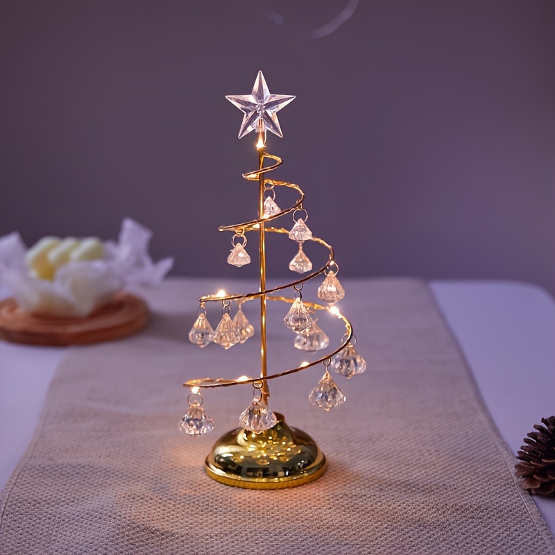 1pc Christmas Iron Night Light, Transparent Crystal Christmas Tree Light, Birthday Room Bedroom Atmosphere Light, Decorative Table Lamp