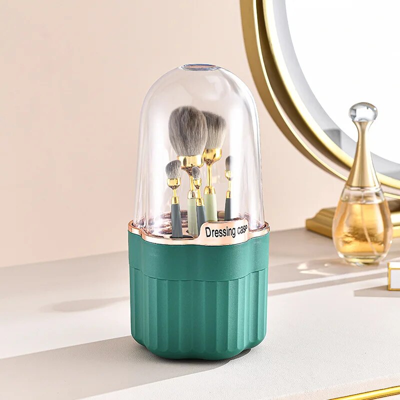 360° Rotating Makeup Brushes Holder Portable Desktop Cosmetic Organizer for Brushes Cosmetic Storage Box Clear Jewelry Container