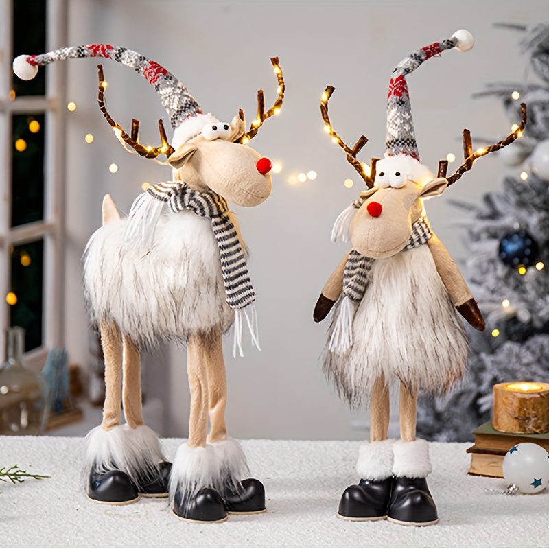 Standing Elk Doll With Led Lights Christmas Gift For Kid Christmas Elk Doll Reindeer Navidad Ornaments Christmas Decoration, Scene Decor, Festivals Decor, Room Decor, Home Decor, Corridors Decor, Offices Decor, Christmas Decor