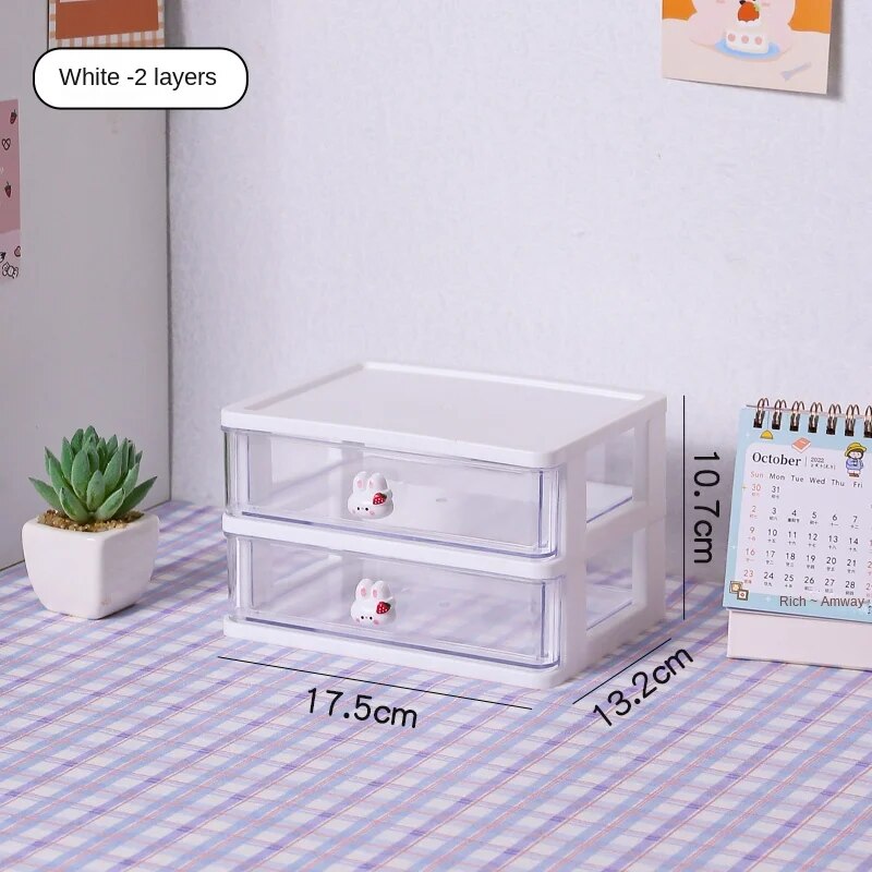 1-piece Desk Storage Drawer Cute Plastic Transparent Box Stationery Cosmetics Container