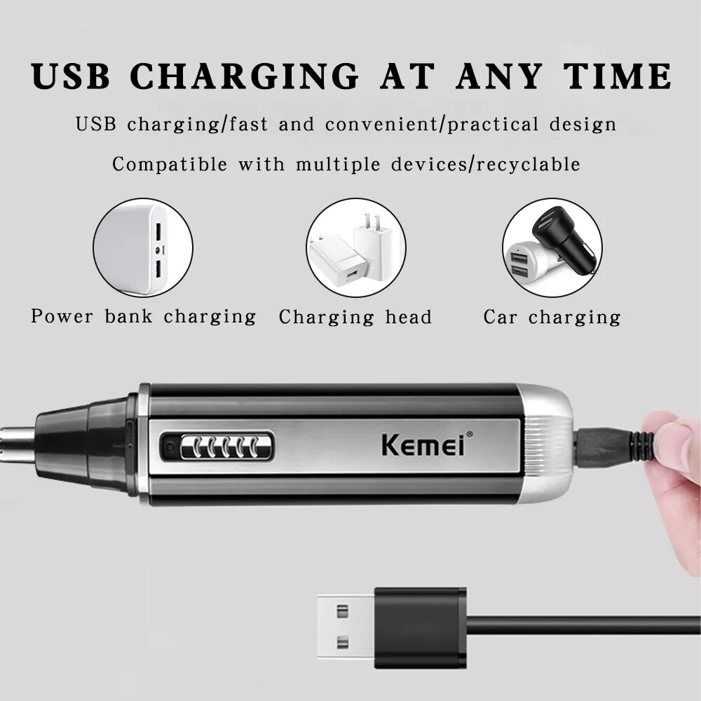 Kemei Electric Nose Hair Trimmer For Men and Women Ear Neck Eyebrow Trimmer All-in-one Shaver Clean Trimmer Razor Remover Kit