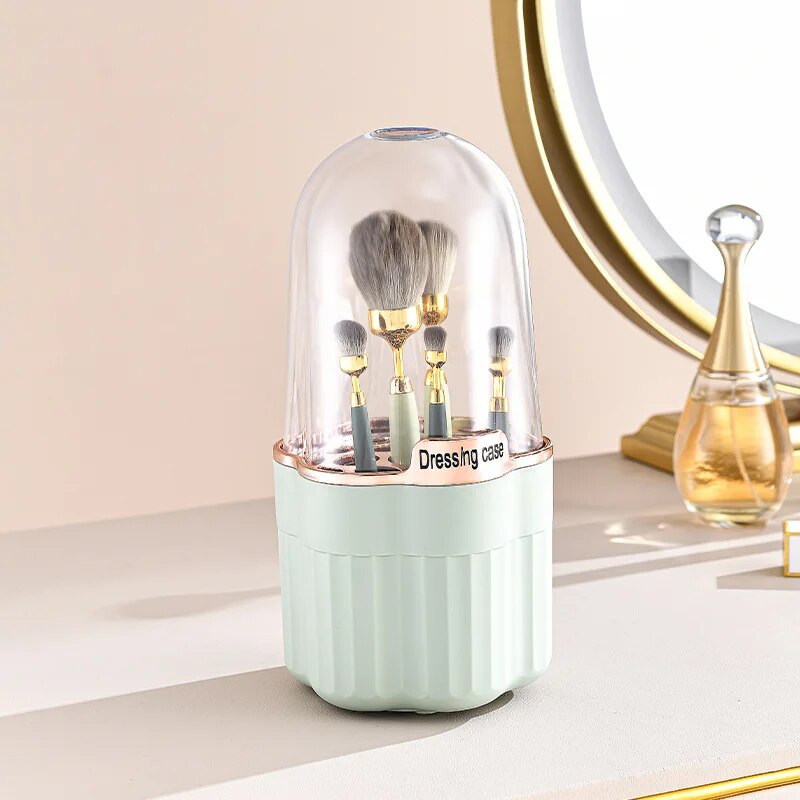 360° Rotating Makeup Brushes Holder Portable Desktop Cosmetic Organizer for Brushes Cosmetic Storage Box Clear Jewelry Container