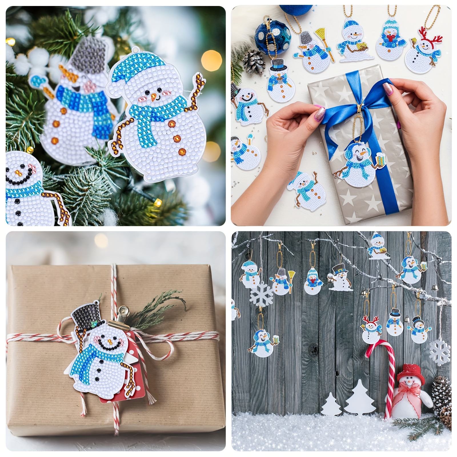 10pcs Christmas Diamond Painting Keychain Kit, DIY Blue Snowman Diamond Art Mosaic Keychain, Ladies Backpack Hanging Ornaments, Christmas Decoration, Handmade Gifts