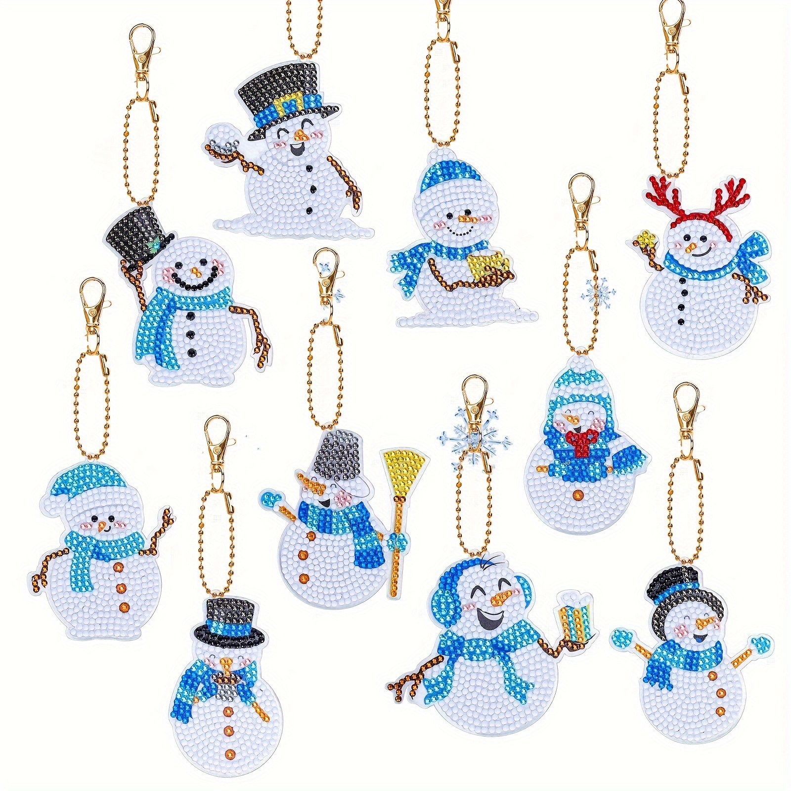 10pcs Christmas Diamond Painting Keychain Kit, DIY Blue Snowman Diamond Art Mosaic Keychain, Ladies Backpack Hanging Ornaments, Christmas Decoration, Handmade Gifts