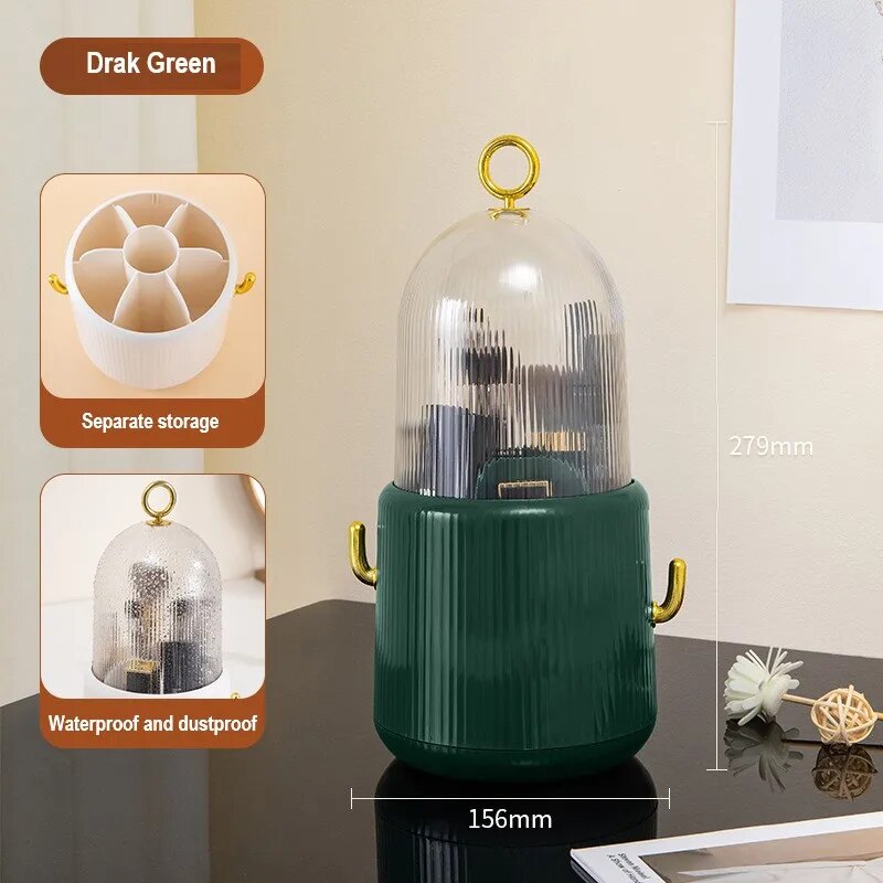 360° Rotating Makeup Brushes Holder Portable Desktop Cosmetic Organizer for Brushes Cosmetic Storage Box Clear Jewelry Container