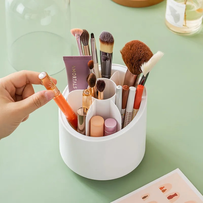 360° Rotating Makeup Brush Storage Box Portable Desktop Cosmetic Organizer Lipstick Eyebrow Pencil Eye Shadow Brush Holder