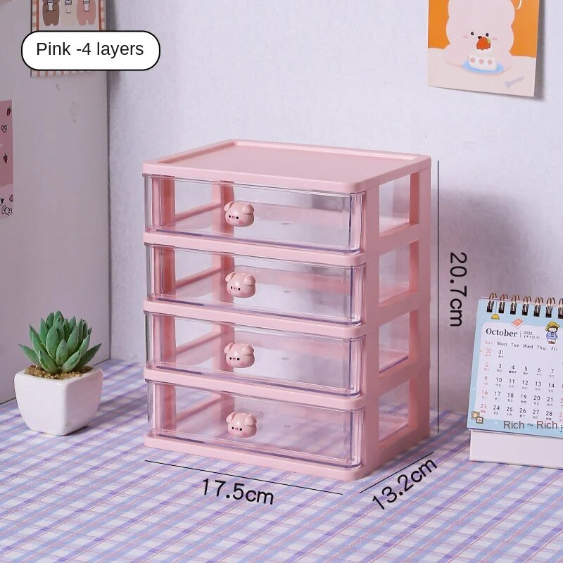 1-piece Desk Storage Drawer Cute Plastic Transparent Box Stationery Cosmetics Container