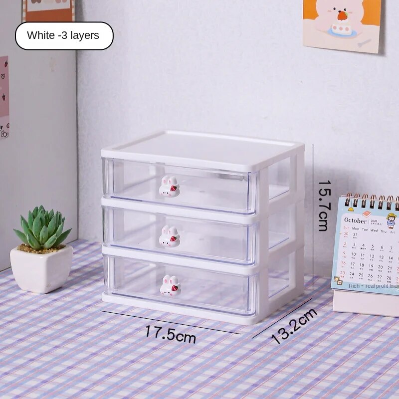 1-piece Desk Storage Drawer Cute Plastic Transparent Box Stationery Cosmetics Container