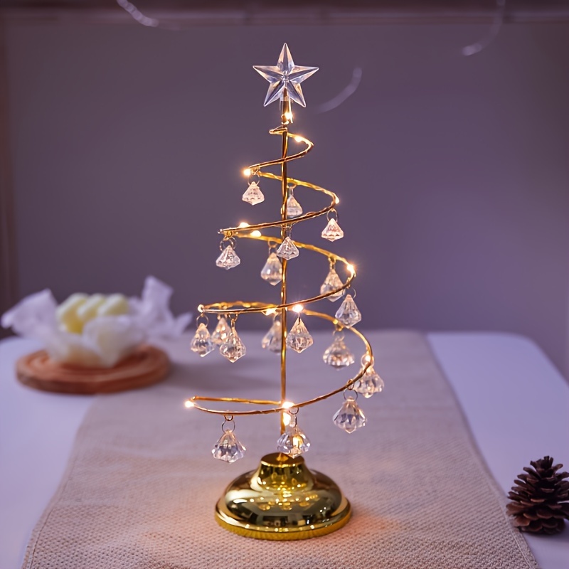 1pc Christmas Iron Night Light, Transparent Crystal Christmas Tree Light, Birthday Room Bedroom Atmosphere Light, Decorative Table Lamp