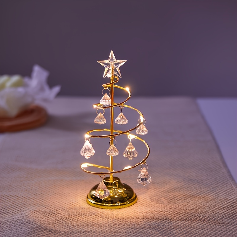 1pc Christmas Iron Night Light, Transparent Crystal Christmas Tree Light, Birthday Room Bedroom Atmosphere Light, Decorative Table Lamp