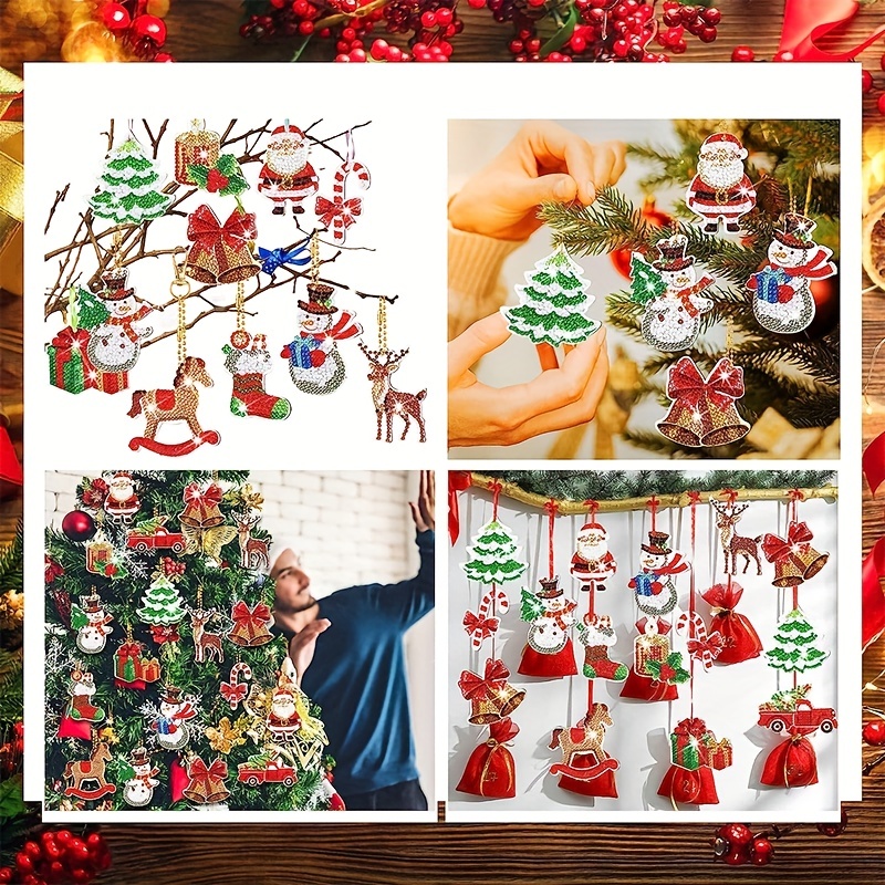 12pcs, Christmas Diamond Painting Keychain 5D DIY Diamond Painting Kit Christmas Hanging Diamond Art Kits Diamond Art Christmas Ornaments For Kids Christmas Crafts Family Decor, Party Gifts, Children's Gifts, Holiday Gifts, Birthday Gifts