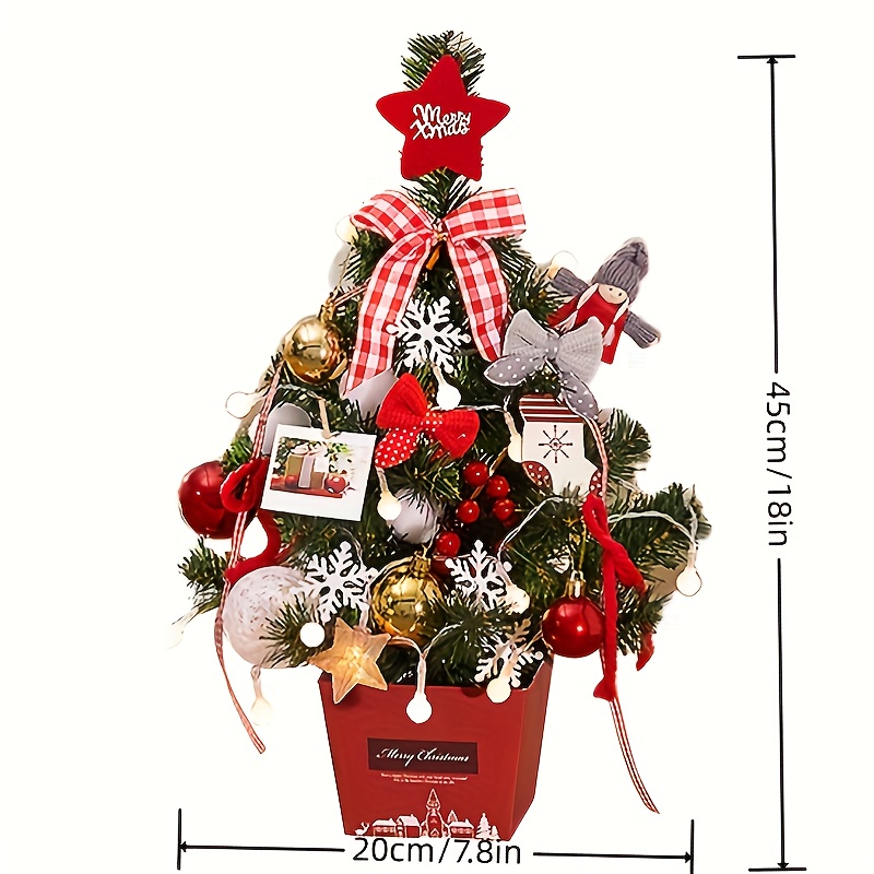 Christmas Tree 22 In Tabletop Mini Christmas Tree Set With 50 LED Lights, Red Star Treetop And 39 Christmas Tree Ornaments For DIY Christmas Decorations (Battery Operated)